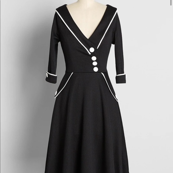 Voodoo Vixen Dresses & Skirts - Modcloth Black and White Sailor Vintage Retro Three Quarter Sleeve Midi Dress